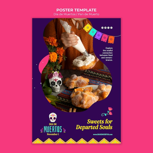 PSD gratuito modello di poster per la celebrazione di dia de muertos