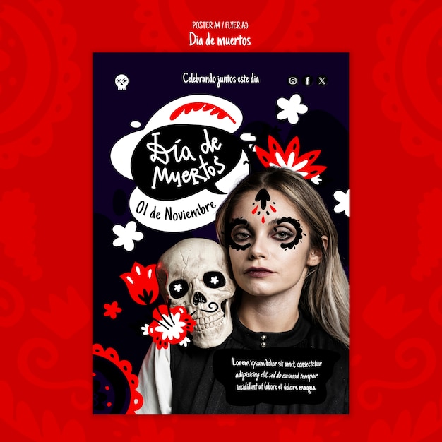 Dia de muertos celebration poster template