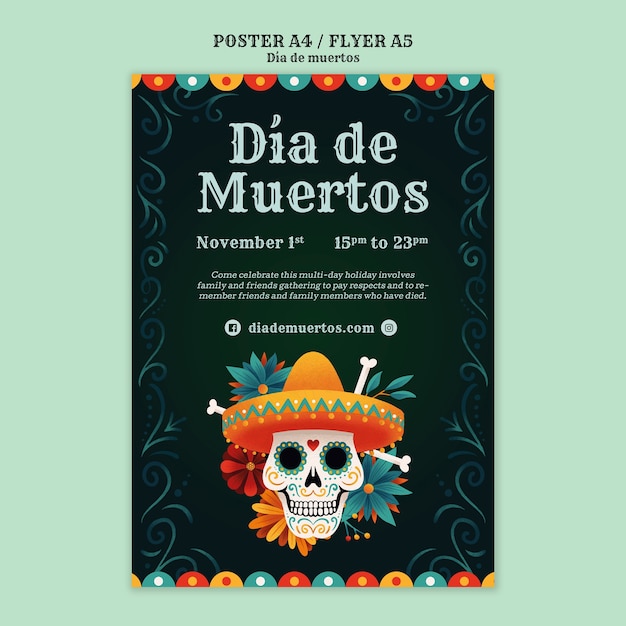 dia de muertos celebration poster template