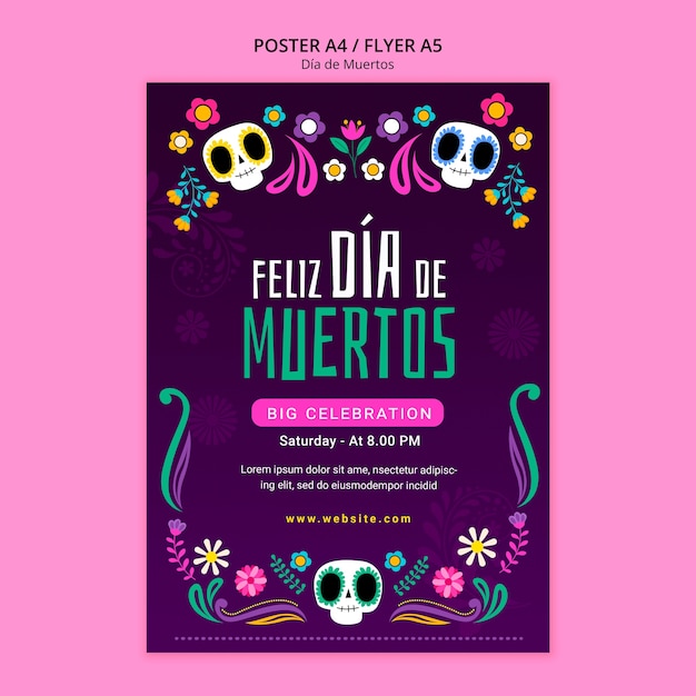 Free PSD dia de muertos celebration poster template