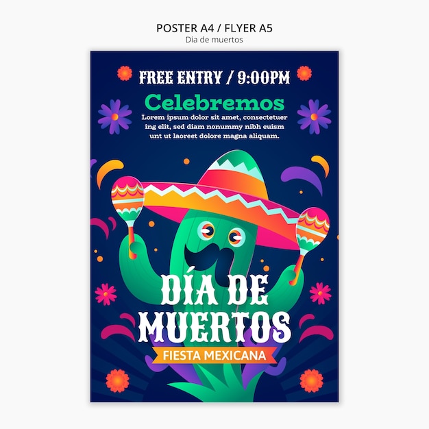 PSD gratuito modello di poster per la celebrazione di dia de muertos