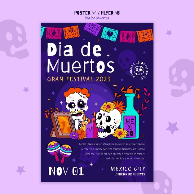 dia de muertos celebration poster template