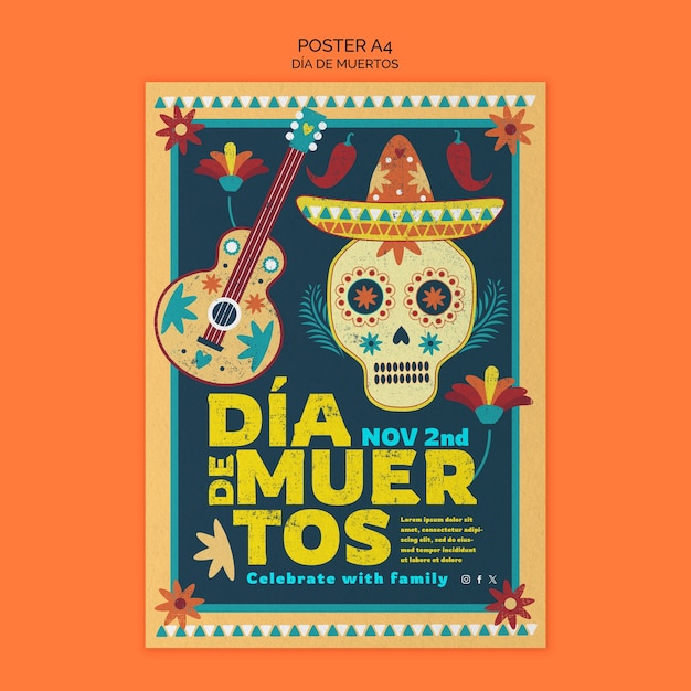 Free PSD dia de muertos celebration  poster template