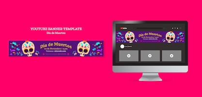 Dia de muertos celebration youtube banner template