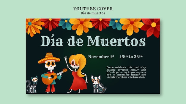 PSD gratuito cover di youtube della celebrazione di dia de muertos