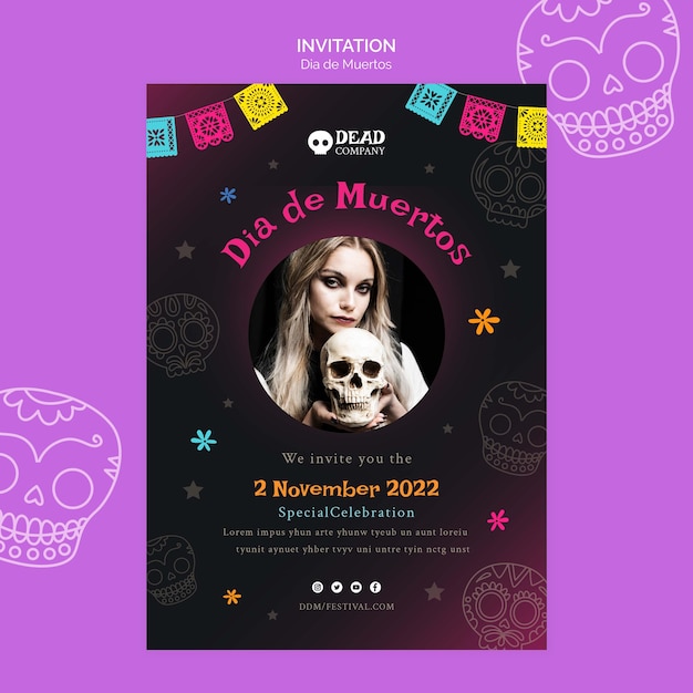 Modello di invito dia de muertos