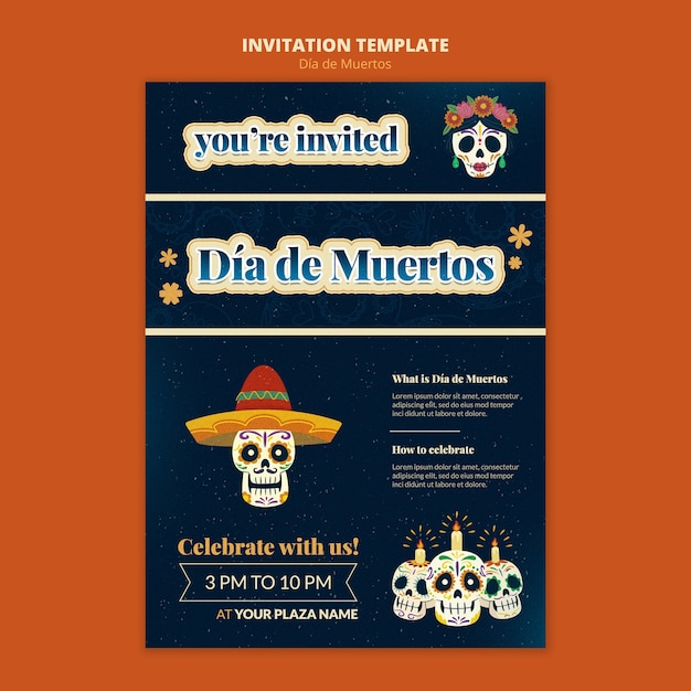 Free PSD dia de muertos invitation template