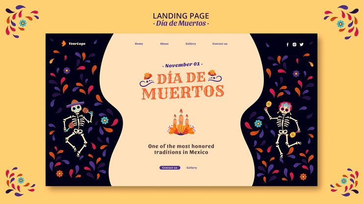 無料PSD ディアデムエルトスメキシコ文化のランディングページ