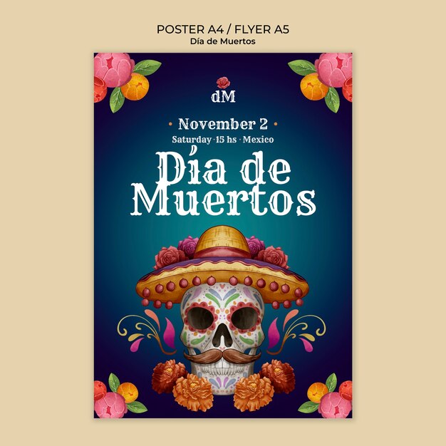 Dia de muertos vertical poster template