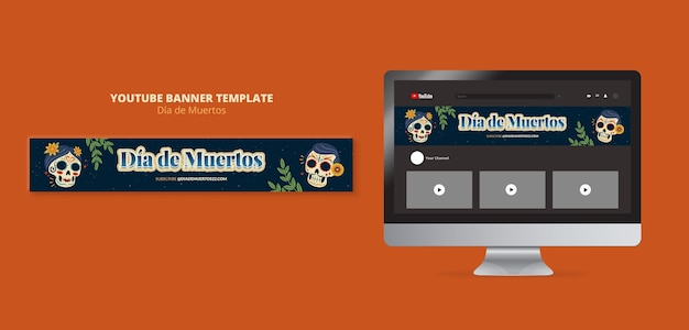 Modello di banner di youtube dia de muertos