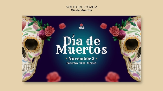 Modello di copertina di youtube dia de muertos