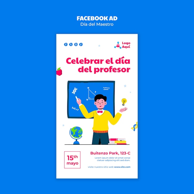 PSD gratuito template di facebook per la celebrazione del día del maestro