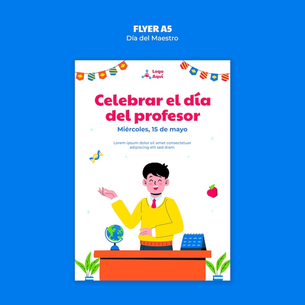 Free PSD día del maestro celebration  poster template