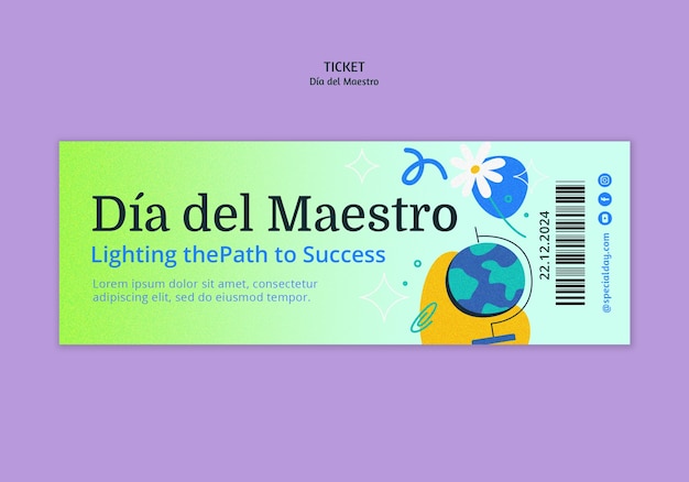 Free PSD día del maestro celebration ticket  template