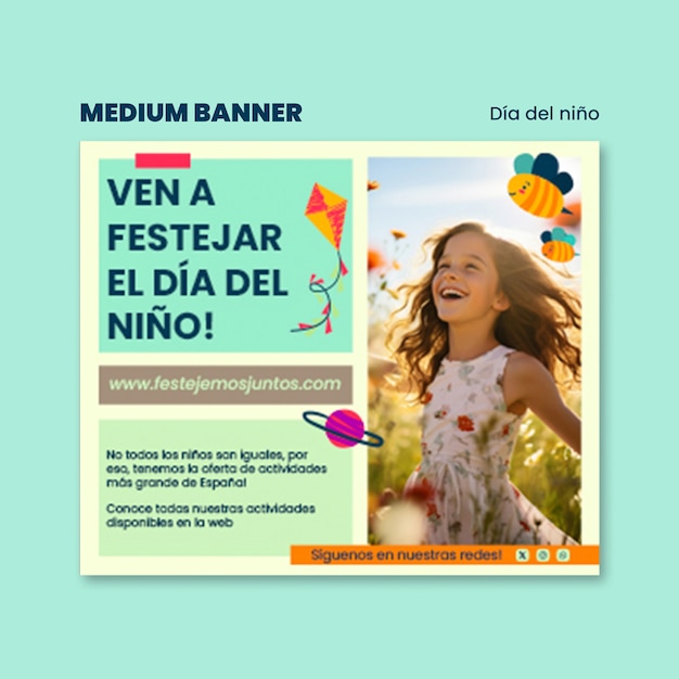 Free PSD dia del nino celebration banner template