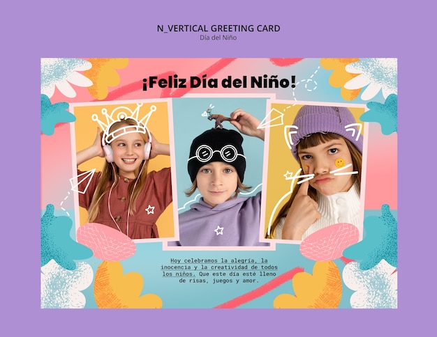 Free PSD dia del nino celebration greeting card template