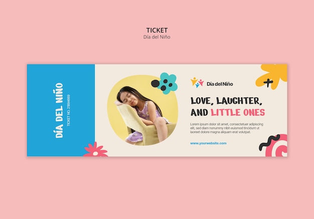 Free PSD dia del nino celebration ticket  template