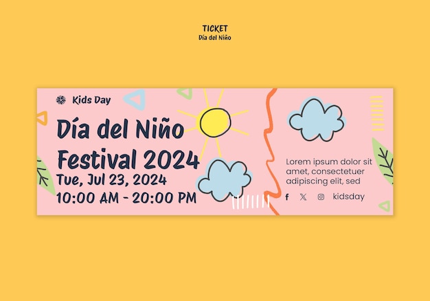 무료 PSD 디아 델 니노 축제 티켓 템플릿