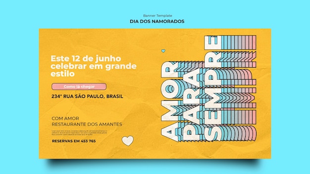 Бесплатный PSD Шаблон дизайна баннера dia dos namorados