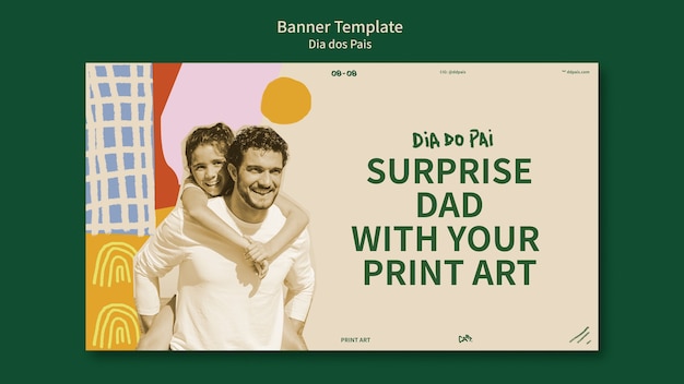 Dia dos pais horizontal banner template with abstract shapes design