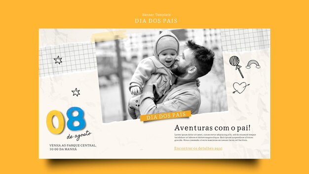 Dia dos pais horizontal banner template with wrinkled paper effect