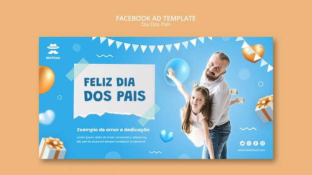 Free PSD dia dos pais social media promo template with balloons and hearts