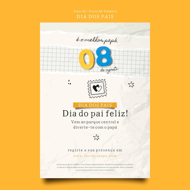 Dia dos pais vertical poster template with wrinkled paper effect