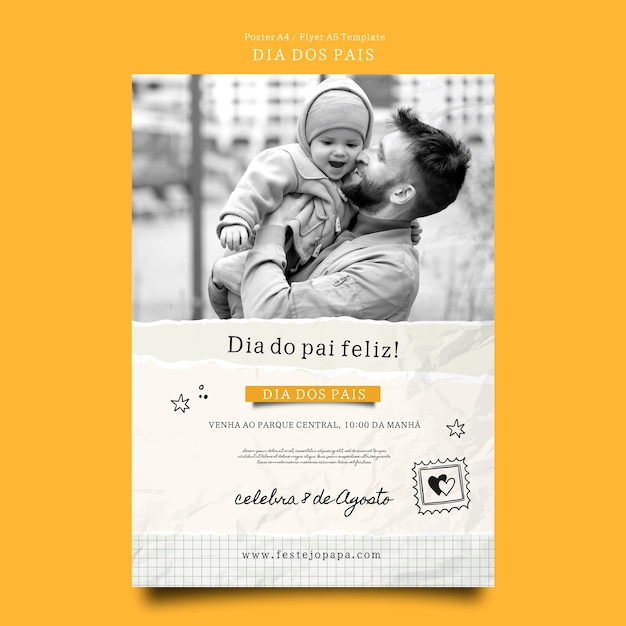 Dia dos pais vertical poster template with wrinkled paper effect