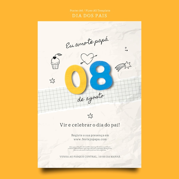 Free PSD dia dos pais vertical poster template with wrinkled paper effect