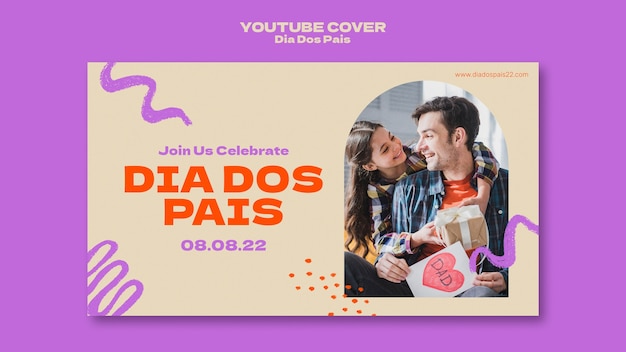 리본이 있는 Dia dos pais youtube 표지 템플릿