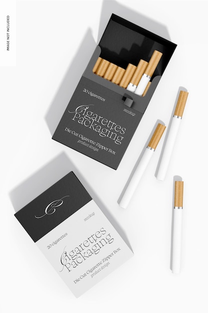 Free PSD die cut cigarette zipper boxes mockup top view