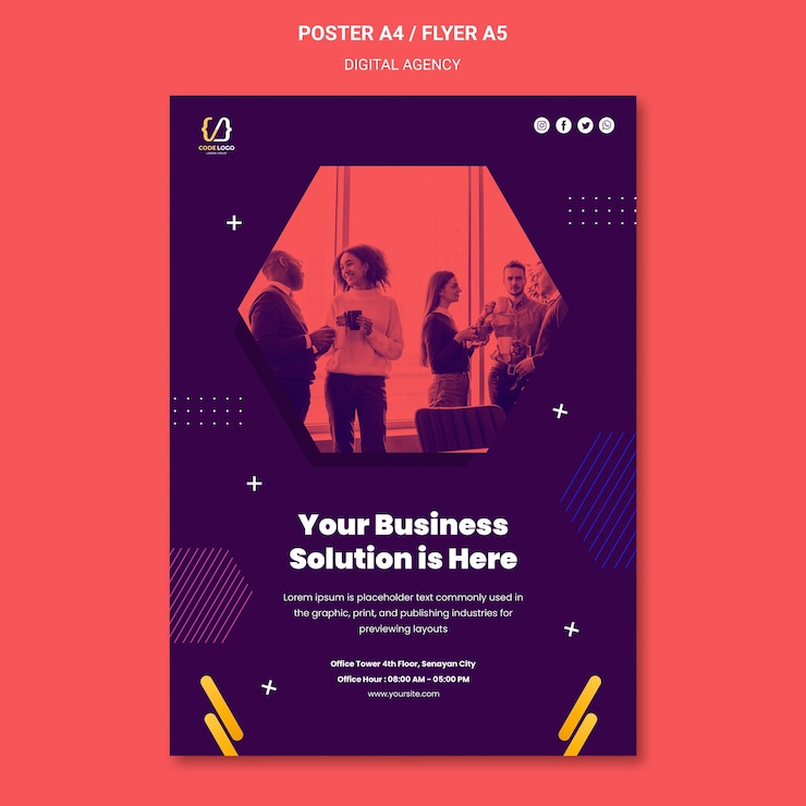 Free PSD digital agency solutions poster poster