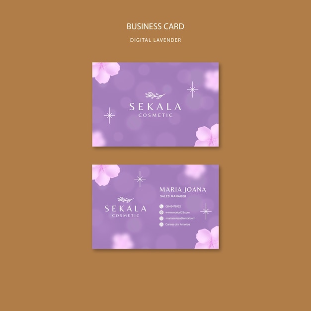 Free PSD digital lavender business card template