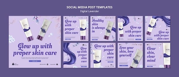 Free PSD digital lavender instagram posts