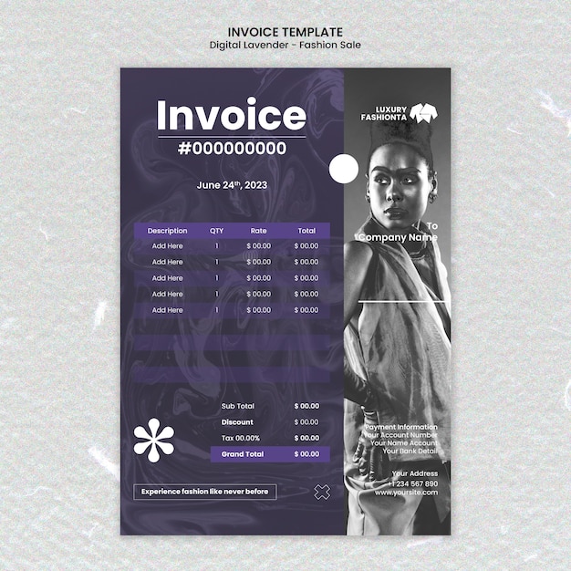 Digital lavender invoice template