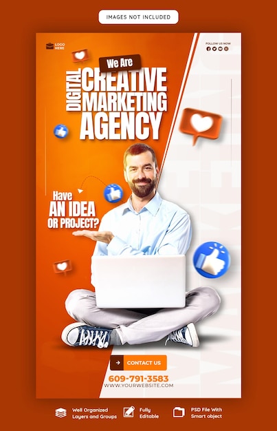 デジタルマーケティングエージェンシーと企業のfacebookとinstagramのストーリーテンプレート