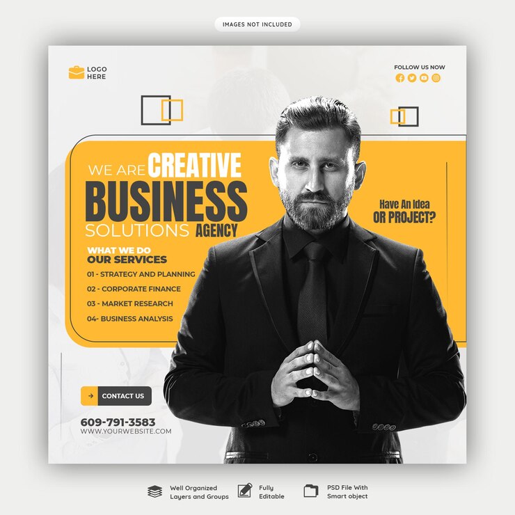 Free PSD digital marketing agency and corporate social media banner or instagram post template