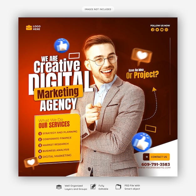 Digital marketing agency and corporate social media banner or instagram post template