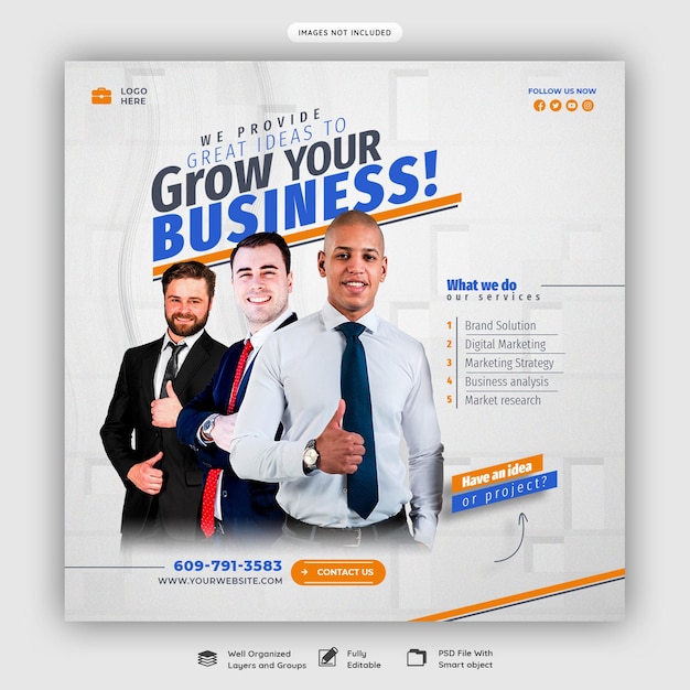 Free PSD digital marketing agency and corporate social media banner or instagram post template