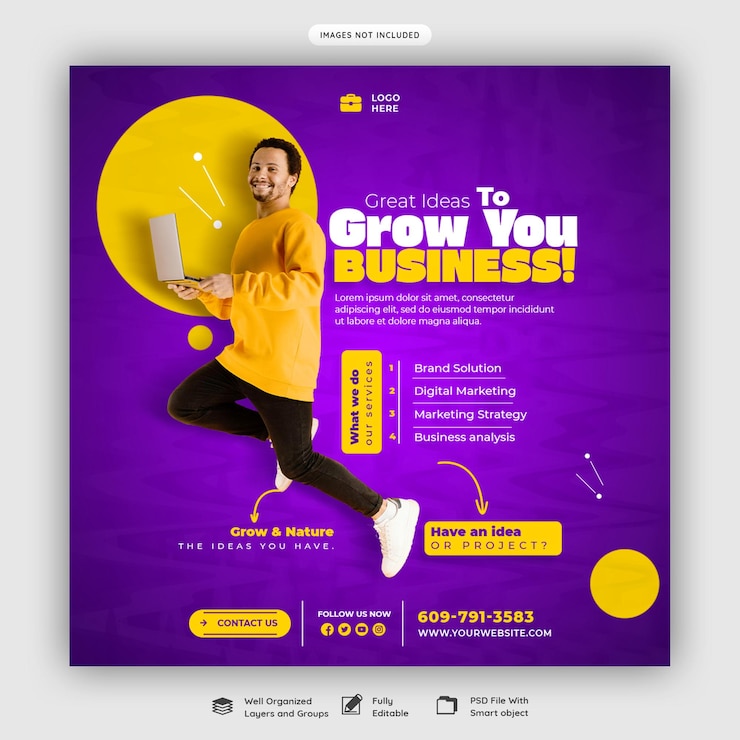 Free PSD digital marketing agency and corporate social media banner or instagram post template