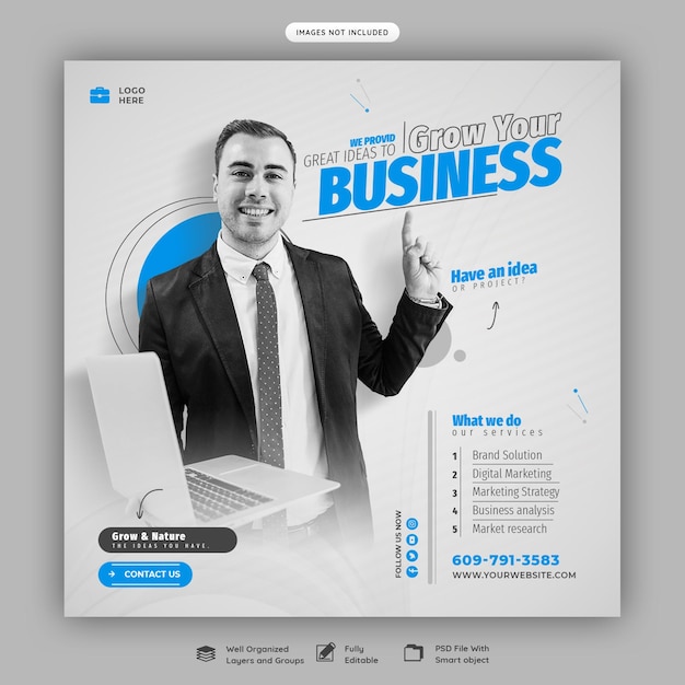 Free PSD digital marketing agency and corporate social media banner or instagram post template