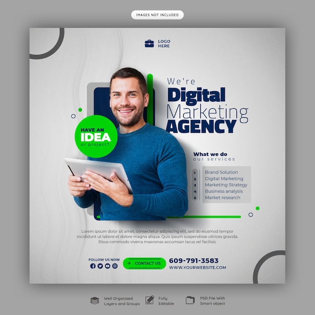 Free PSD digital marketing agency and corporate social media banner or instagram post template