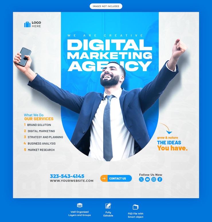 Free PSD digital marketing agency and corporate social media banner or instagram post template