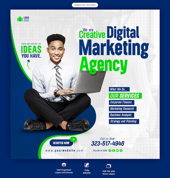 Free PSD digital marketing agency and corporate social media banner or instagram post template