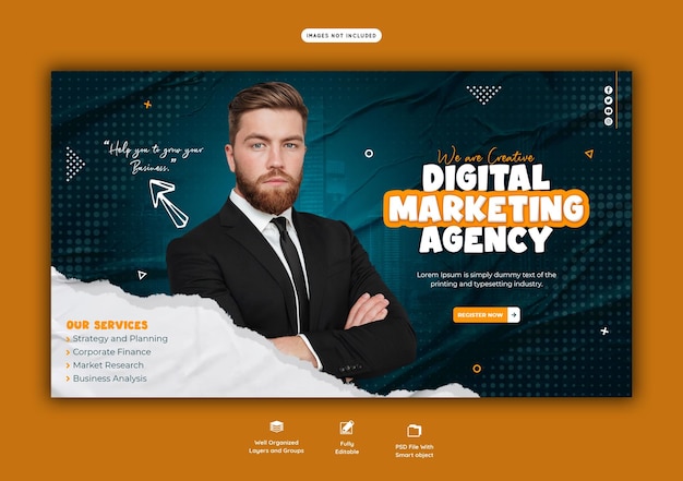 Агентство цифрового маркетинга и шаблон корпоративного веб-баннера