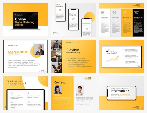 Digital marketing business template psd social media post set in yellow theme