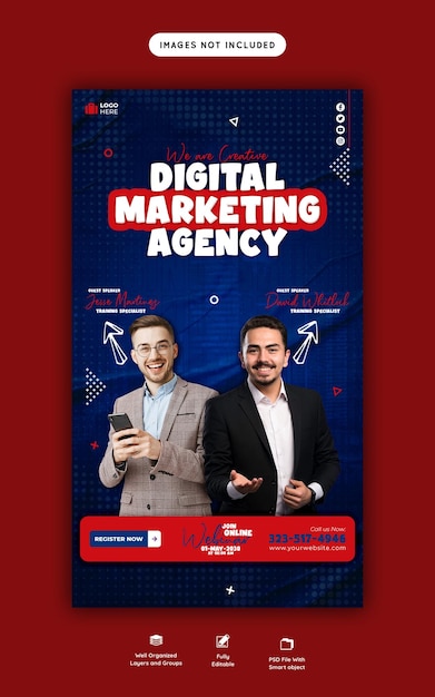 Webinar live di marketing digitale e modello di storia aziendale su facebook e instagram