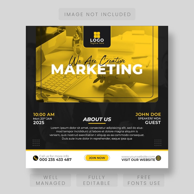 Digital marketing live webinar and corporate social media post template