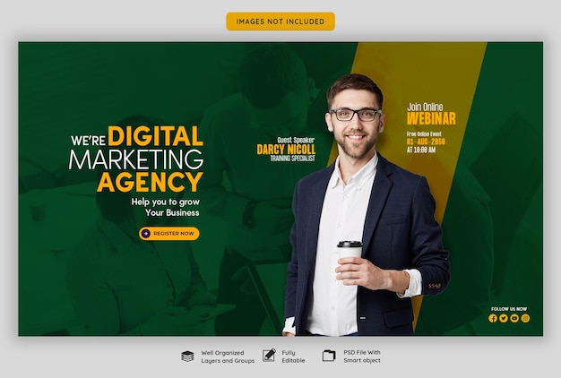 Digital marketing live webinar and corporate web banner template