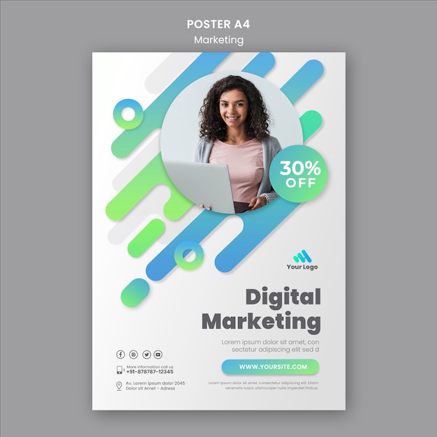 PSD gratuito modello di poster di marketing digitale